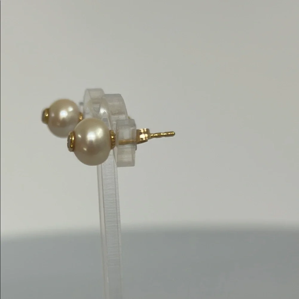 14k real solid gold Diamonds Sea water pearls Earrings